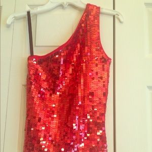 Glitzy red off the shoulder top